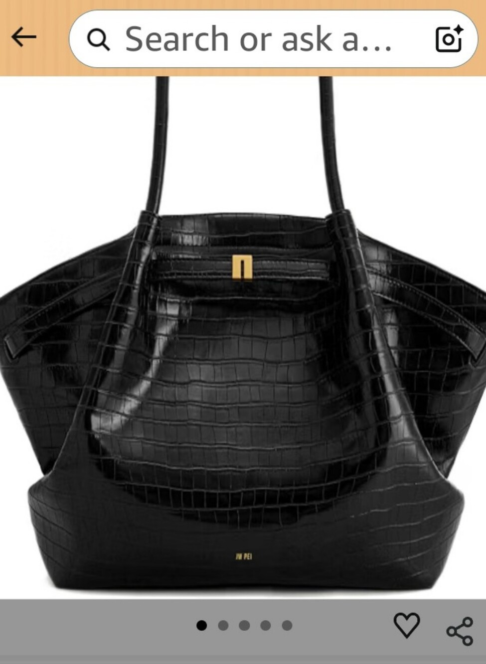 JW PEI Black Croc-Embossed Tote with Gold Accent